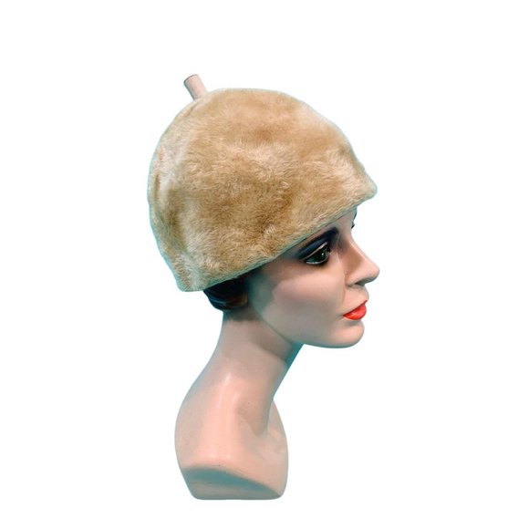Vintage 1950s Faux Fur Beret Peck & Peck Round Hat - Picture 2 of 10